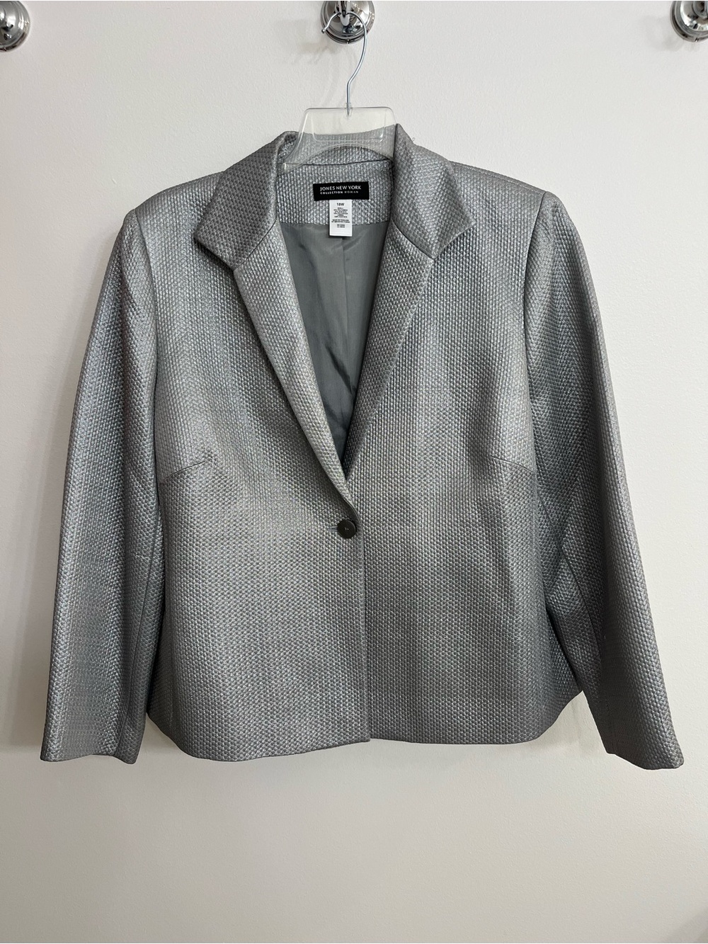 NWOT Jones New York Size 18W Silver Metallic Textured Blazer Beautiful Shimmer!